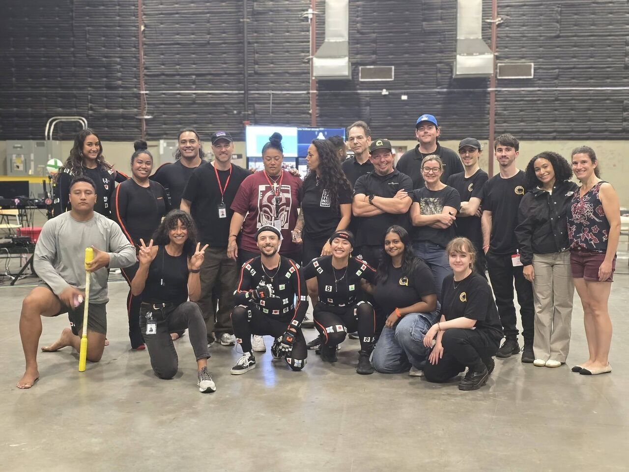 Behind-the-scenes motion-capture stage team photo associated with Moana production work