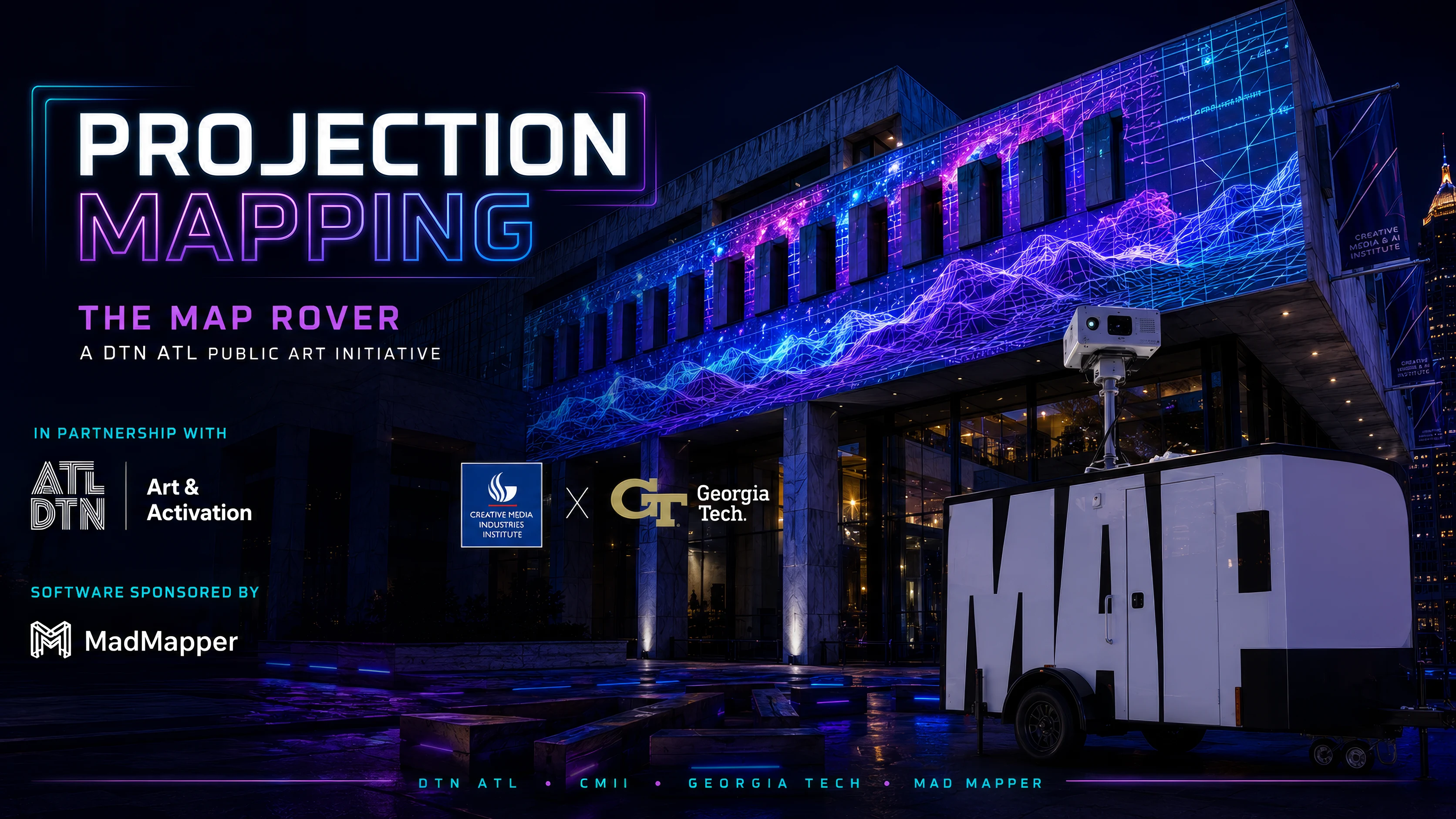 Map Rover projection-mapping initiative presented by Downtown Atlanta, CMII, Georgia Tech, and MadMapper